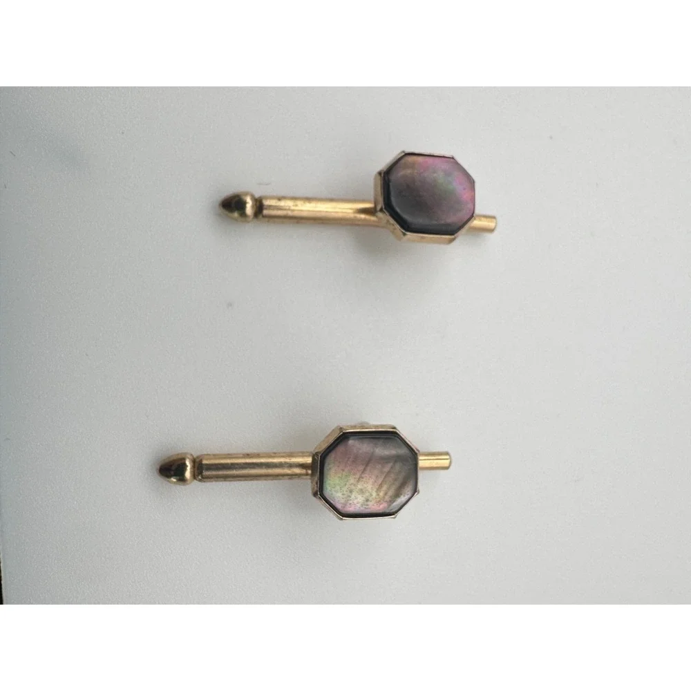Vintage Art Deco Cufflinks Gold Tone Octagon Black Mother of Pearl Swank